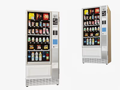 Two Commercial Refrigerator Freezers With Transparent Doors Holding Various Beverages And Snacks 3d model
