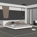 Modern Bedroom Interior With Plush Bed Area Rug Window Blinds And Accent Chair