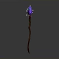 Enchanting Magic Staff With Purple Crystal Brown Wooden Shaft And Green Decorations