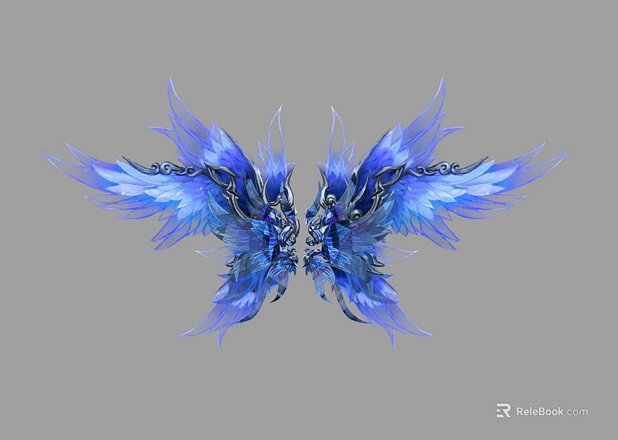 Flying Creature With Vibrant Blue Feathered Wings And Intricate Decorative Patterns 3d model 