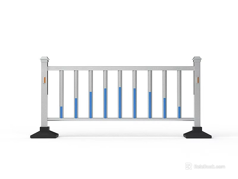 Road Facilities Silver Road Barrier With Blue Vertical Bars For Traffic Safety 3d model 