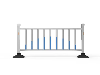 Road Facilities Silver Road Barrier With Blue Vertical Bars For Traffic Safety 3d model