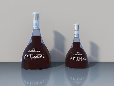 Elegant Two MOATESSENCE Dark Brown Liquor Bottles With Labels On Shiny Surface 3d model