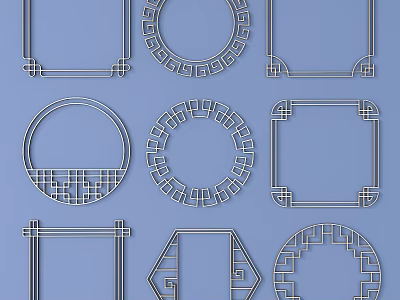 Carved Decorative Patterns Featuring Circular Square and Hexagonal Frame Designs for Interior Decoration 3d model