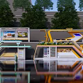 Modern Station Exterior Design With Glass Structure Metal Frame And Trees