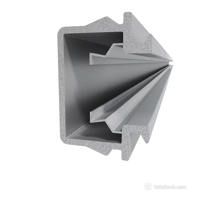 Gray Industrial Metal Folded Profile With Geometric Structure And Internal Design 3d model