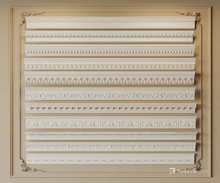 Decorative Ceiling Moldings With Various Patterns 3d model 