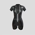 Model In Black Shiny Fitted Bodycon Dress With Glossy Surface And Tight Fit