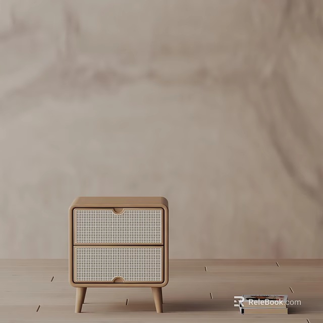 Minimalist Modern Wooden Nightstand With Two Grid Patterned Drawers And Light Colored Wall Background 3d model 