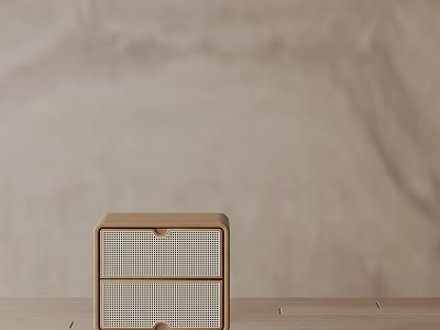 Minimalist Modern Wooden Nightstand With Two Grid Patterned Drawers And Light Colored Wall Background 3d model