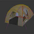 Modern Gray Camping Tent With Multiple Windows And Red Ropes For Outdoor Use