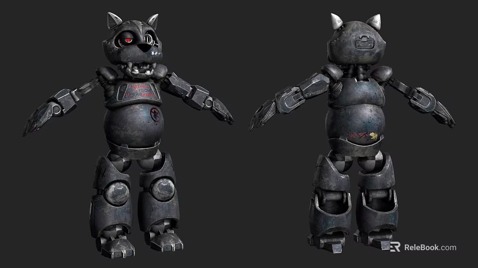 Game Movie Character Robot With Cat Ears Red Eyes And Black Metal Body 3d model 