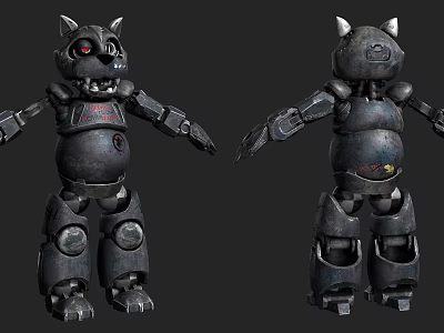 Game Movie Character Robot With Cat Ears Red Eyes And Black Metal Body 3d model