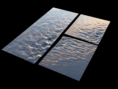 Three Carved Transparent Panels With Wavy Texture On Black Background 3d model
