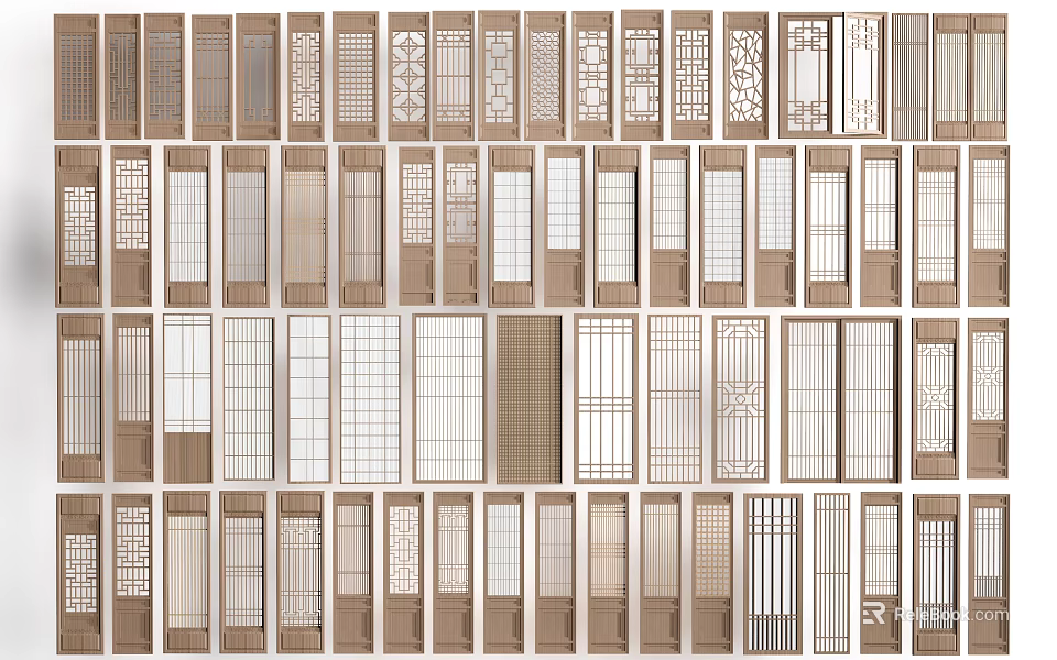 Diverse Interior Door Styles With Wooden Glass Panels Decorative Patterns And Frames 3d model