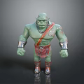 Green Skinned Muscular Monster Character With Chain Necklace And Metal Armbands Red Loincloth
