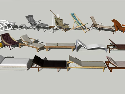Different Types of Outdoor Lounge Chairs With Wooden Metal and Fabric Materials 3d model