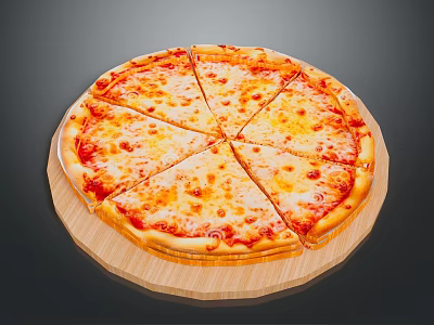 Freshly Baked Classic Cheese Pizza With Tomato Sauce Sliced On Wooden Board 3d model