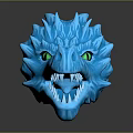 Game Film Character Blue Dragon Head With Green Eyes Sharp Fangs And Icy Texture
