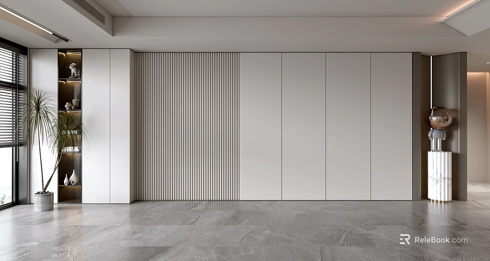 Modern Luxury Sofa Background Wall Design With Vertical Stripes And White Panels 3d model 