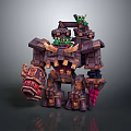 Mechanical Character With Green Creatures And Complex Structure Holding Red Weapon 3d model