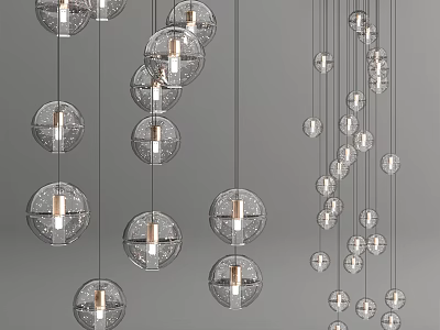 Stylish Hanging Crystal Chandeliers with Transparent Glass Balls and Bright Illumination Design 3d model