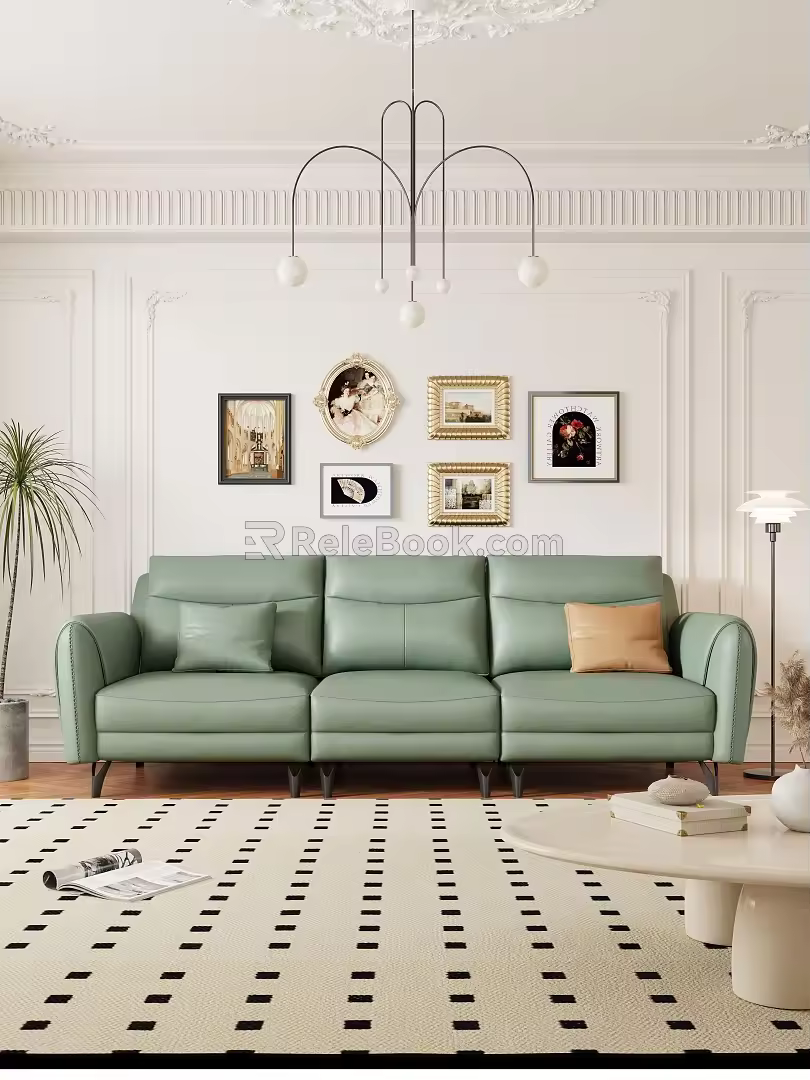Modern three-seat sofa cream multiplayer sofa 3d model
