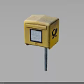 Yellow Weathered Mailbox On Metal Pole With Text And Logo