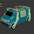 Blue Cartoon Van With Mechanical Arms Top Equipment And Yellow Headlights