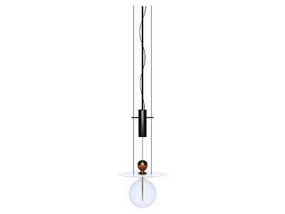Modern Minimalist Pendant Light With Black Metal Rod And Transparent Glass Globe 3d model