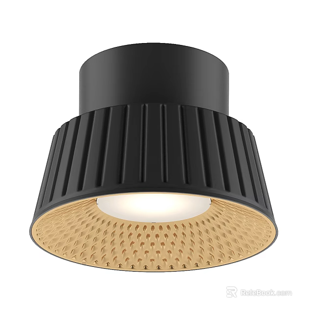 Modern Black Downlight Spotlight With Striped Design Bright Light And Perforated Beige Shade 3d model 