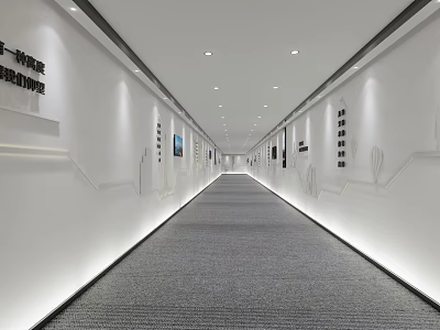 Modern Elevator Corridor Interior Design With Recessed Lighting Gray Flooring And White Walls 3d model