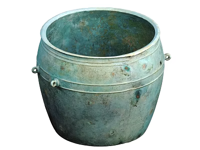 Turquoise Ceramic Vessel With Patina Finish And Metal Rings Side Handles 3d model