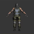 Tactical Military Character Wearing Gas Mask Striped Vest Camouflage Pants And Knee Pads