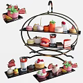 Tiered Dessert Stand Display With Macarons Strawberry Cakes Cream Desserts And Fresh Strawberries