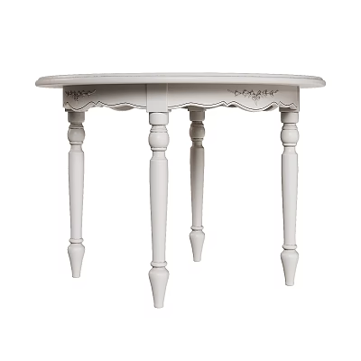 White Vintage Side Table With Carved Scalloped Edge And Turned Legs Design 3d model