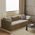 Quiet Three-person Sofa Straight-row Sofa Pillow Round Coffee Table 3d model