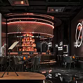 Modern Luxurious Bar Interior With Circular Wine Racks Sculpture Leather Seats And Elegant Lighting
