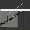 Modern Staircase Design With White Platform Black Handrail And Wooden Steps