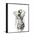 Watercolor Woman Portrait Back View with Long Blonde Hair and Flowing Gray Dress