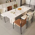 Modern Dining Table Set With Marble Top And Upholstered White Brown Chairs 3d model