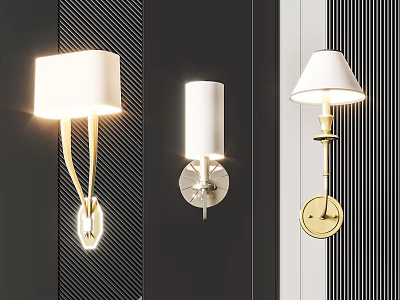 Modern Wall Lamps With White Lampshades And Golden Metal Frames For Home Decor 3d model