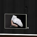 Black and White Person Portrait with White Wings Back View on Vertical Striped Wall