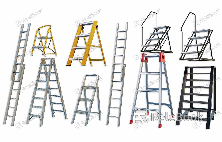 Modern Aluminum Alloy Ladder Escalator Scaffold Metal Folding Herringbone Ladder Metal Folding Ladder Tripod Scaffold Aluminum Alloy Iron Frame Ladder model