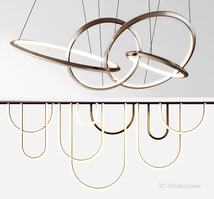 Modern Circular Ring Chandelier Design With Metallic Structure And LED Lighting For Interior Decoration 3d model