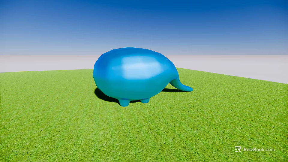 Blue Whale Shaped Garden Ornament On Lush Green Grass Under Clear Blue Sky 3d model 