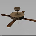 Classic Wooden Ceiling Fan with Ornate Pattern and Brown Blades