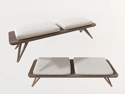 Modern Two Seat Sofa Bench With Wooden Frame And White Cushions 3d model