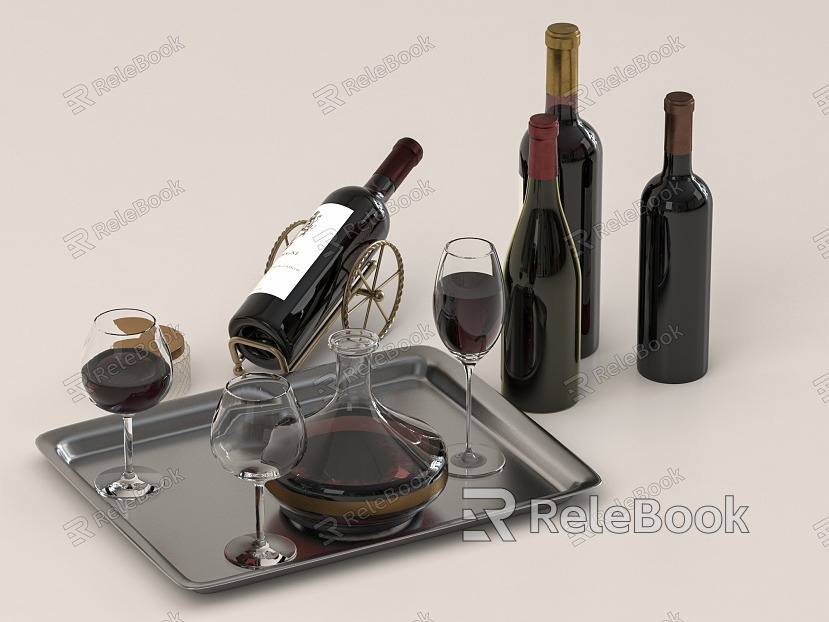 Wine Supplies Wine Glass Wine Bottle model