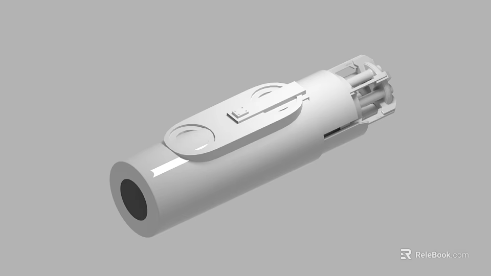 White Cylindrical Mechanical Component With Flat Panel And Connector Ports 3d model 